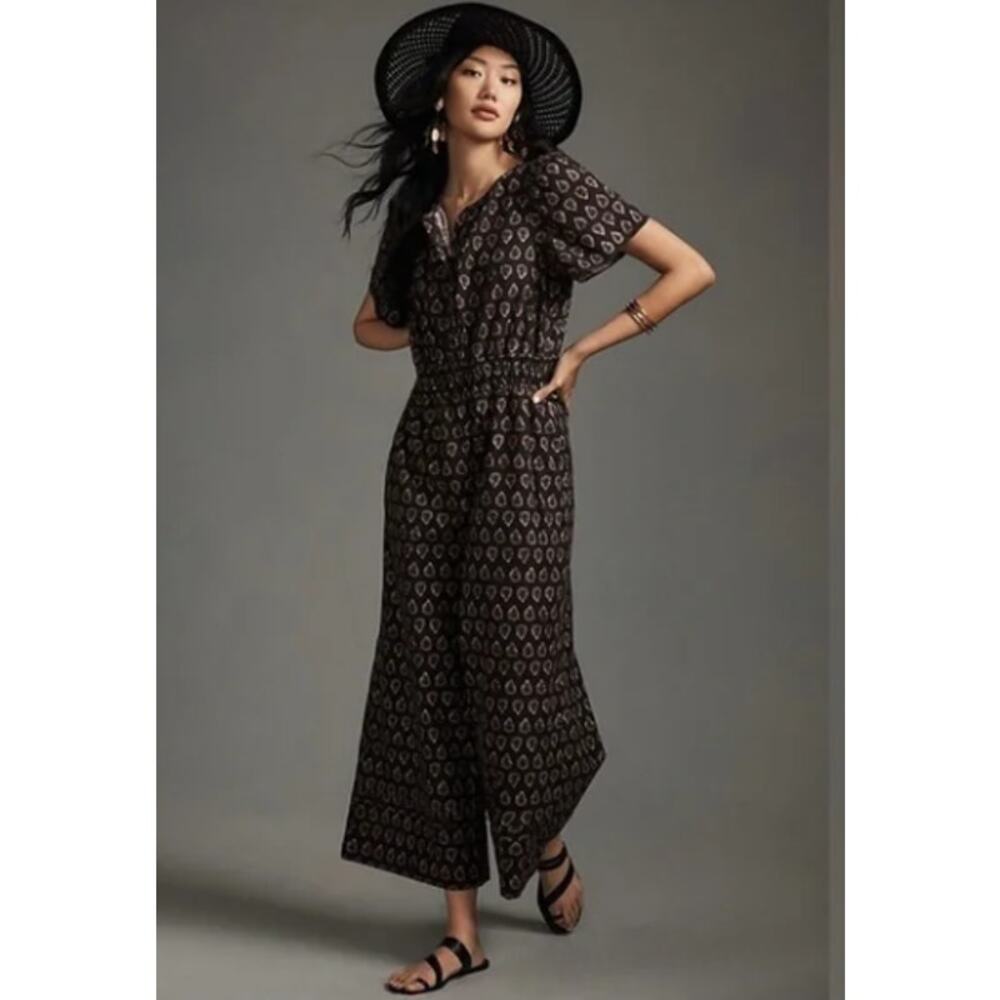 Anthropologie The Somerset Jumpsuit Size XS Cropped Wide Leg Bohemian Brown